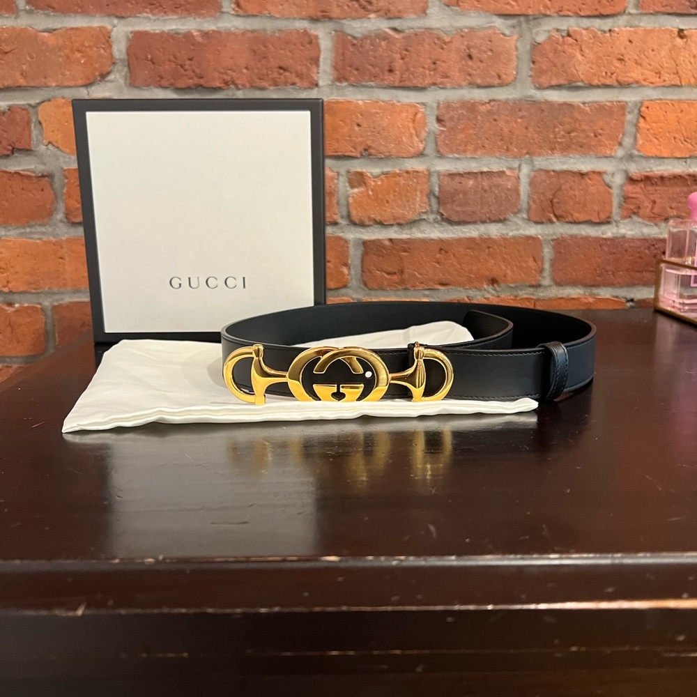 Gucci Belt - Interlocking Horse Bit Leather Black Belt